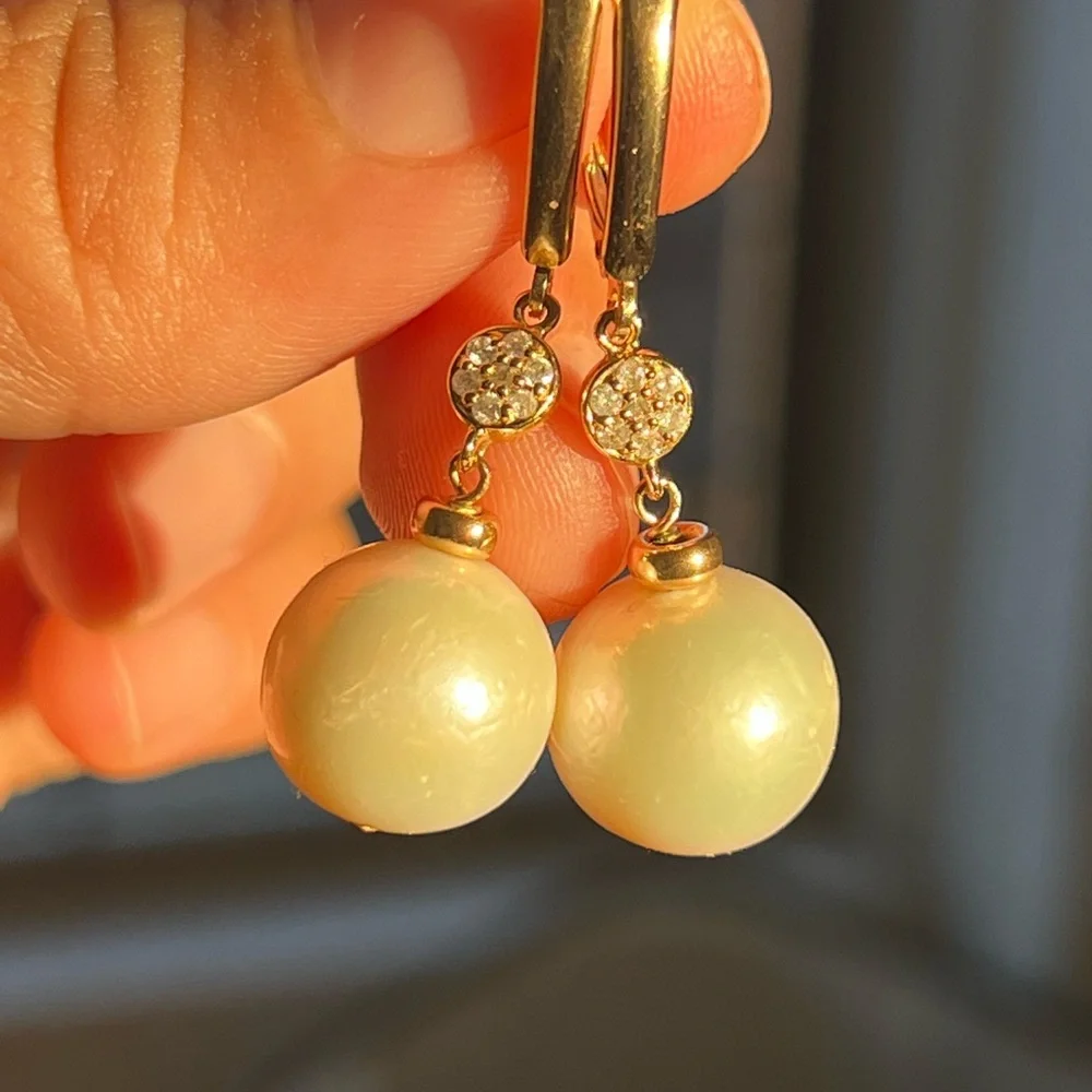 14k Large South Sea Pearls and Diamond earrings - Picture 6 of 9